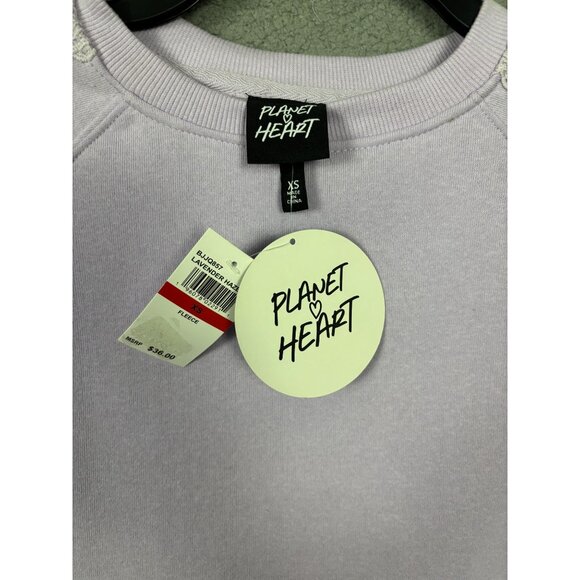 Planet Heart Juniors' Fleece Crochet-Trim Crewneck Sweatshirt Lavender XS NWT's - Picture 5 of 8